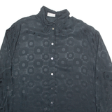 BONITA Padded Shoulders Womens Shirt Black Geometric Long Sleeve L