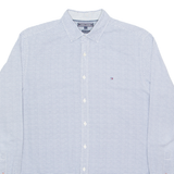 TOMMY HILFIGER Mens Shirt Blue Spotted Long Sleeve L