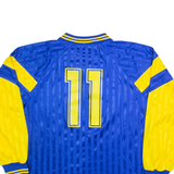 REEBOK Sport Point Mens Football Shirt Jersey Blue Long Sleeve Collared S