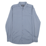 Slim Fit Stretch Mens Plain Shirt Blue Long Sleeve M