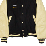 STEWART & STRAUSS Make A Change Quilted Lined Mens Varsity Jacket Black Knit Wool S