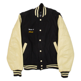 STEWART & STRAUSS Make A Change Quilted Lined Mens Varsity Jacket Black Knit Wool S
