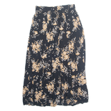 SAG HARBOUR Button Down Womens A-Line Skirt Black Midi 90s Floral S