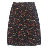 BLAIR Womens A-Line Skirt Black Midi 90s Crazy Pattern L