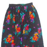 LESLIE LUCKS Womens A-Line Skirt Black Knee Length 90s Floral UK 8