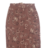 JENNIFER MOORE Womens Straight Skirt Brown Midi Silk 90s Floral S