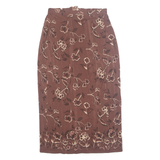 JENNIFER MOORE Womens Straight Skirt Brown Midi Silk 90s Floral S