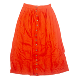 JENNY Womens A-Line Skirt Orange Midi Linen 90s XS