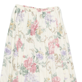 NEW FAST Womens Pleated Skirt Cream Midi Viscose 90s Floral S