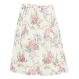NEW FAST Womens Pleated Skirt Cream Midi Viscose 90s Floral S