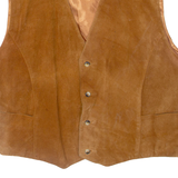 THE TRADER JEANS COMPANY Mens Waistcoat Brown Leather L
