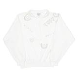 CERVELLE Womens Sweatshirt White Collared 90s S