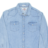 TOMMY JEANS Mens Plain Shirt Blue Long Sleeve S