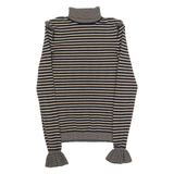HUGO BOSS Womens Patterned Jumper Black Striped Roll Neck Tight Knit S