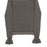 HUGO BOSS Womens Patterned Jumper Black Striped Roll Neck Tight Knit S