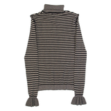 HUGO BOSS Womens Patterned Jumper Black Striped Roll Neck Tight Knit S