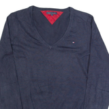 TOMMY HILFIGER Womens Jumper Blue V-Neck Tight Knit M