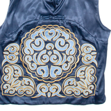 Womens Blouse Blue V-Neck Sleeveless Silk Crazy Pattern S