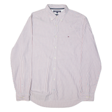 TOMMY HILFIGER Mens Shirt Red 90s Striped Long Sleeve L