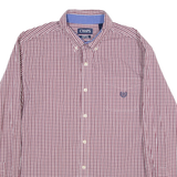 CHAPS Stretch Easy Care Mens Shirt Red Gingham Long Sleeve L