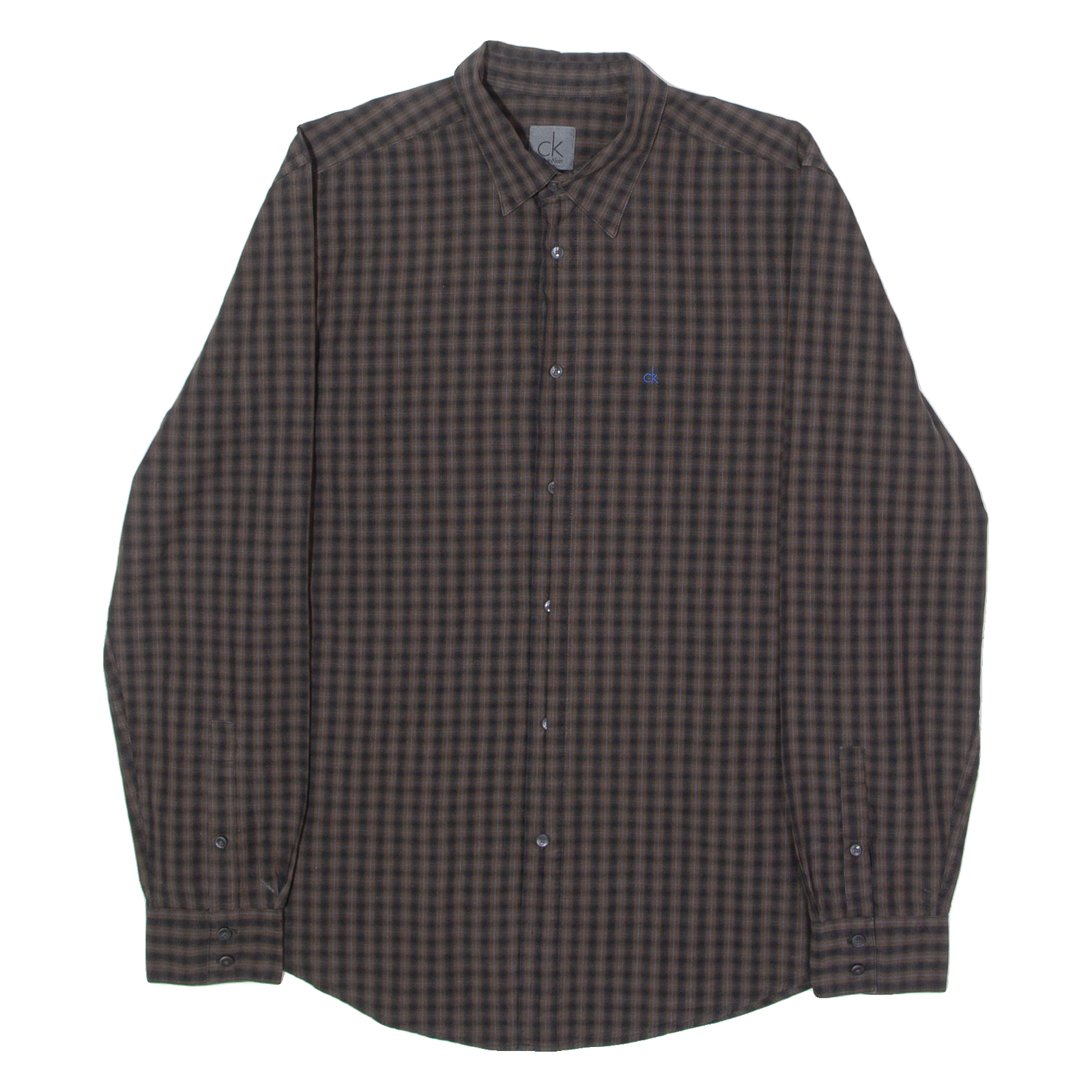 CALVIN KLEIN Slim Fit Mens Shirt Brown Check Long Sleeve XL