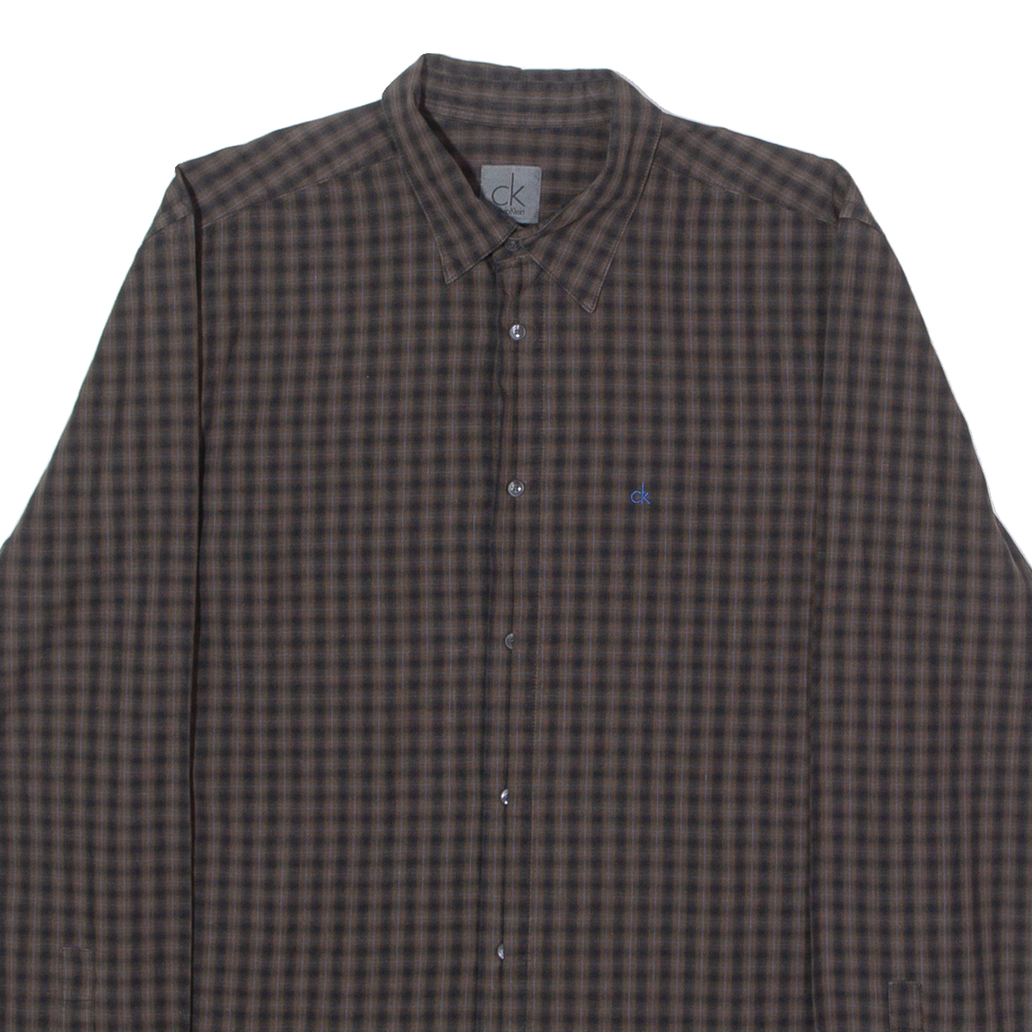 CALVIN KLEIN Slim Fit Mens Shirt Brown Check Long Sleeve XL