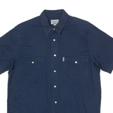 TEDDY'S Western Mens Plain Shirt Blue 90s L