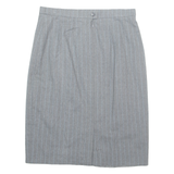 HAUBER Womens Straight Skirt Grey Knee Length Wool Striped UK 14