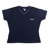 REEBOK Womens T-Shirt Blue 90s V-Neck UK 14