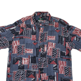 Mens Shirt Grey Faux Silk Crazy Pattern L