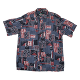 Mens Shirt Grey Faux Silk Crazy Pattern L