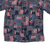 Mens Shirt Grey Faux Silk Crazy Pattern L