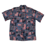 Mens Shirt Grey Faux Silk Crazy Pattern L