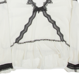 ZARA Sheer Womens Blouse Beige Long Sleeve L