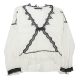 ZARA Sheer Womens Blouse Beige Long Sleeve L