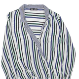 ZARA Womens Printed Top Blue V-Neck Long Sleeve Striped M