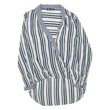 ZARA Womens Printed Top Blue V-Neck Long Sleeve Striped M