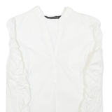 ZARA Womens Ruffle Shirt White V-Neck Long Sleeve S