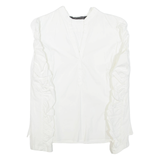 ZARA Womens Ruffle Shirt White V-Neck Long Sleeve S