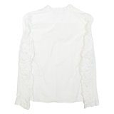 ZARA Womens Ruffle Shirt White V-Neck Long Sleeve S