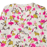 ZARA Womens Printed Blouse White V-Neck Long Sleeve Floral S
