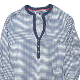 TOMMY HILFIGER Womens Printed Blouse Blue V-Neck Long Sleeve Check L