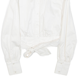 GUESS Womens Cropped Shirt White Collared Long Sleeve M