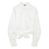 GUESS Womens Cropped Shirt White Collared Long Sleeve M