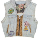 CHEWAN Womens Denim Gilet Blue Hooded M