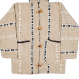 Mens Jacket Beige Knit Hooded Striped M