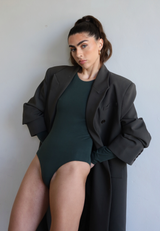 Organic Cotton Long Sleeve Crew Bodysuit, Forest Green