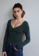 Organic Cotton Long Sleeve Sweetheart Bodysuit, Forest Green