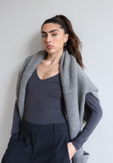 Organic Cotton Long Sleeve V-Neck Bodysuit, Charcoal