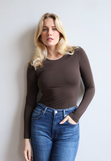 Organic Cotton Crew Long Sleeve T-Shirt, Hot Fudge
